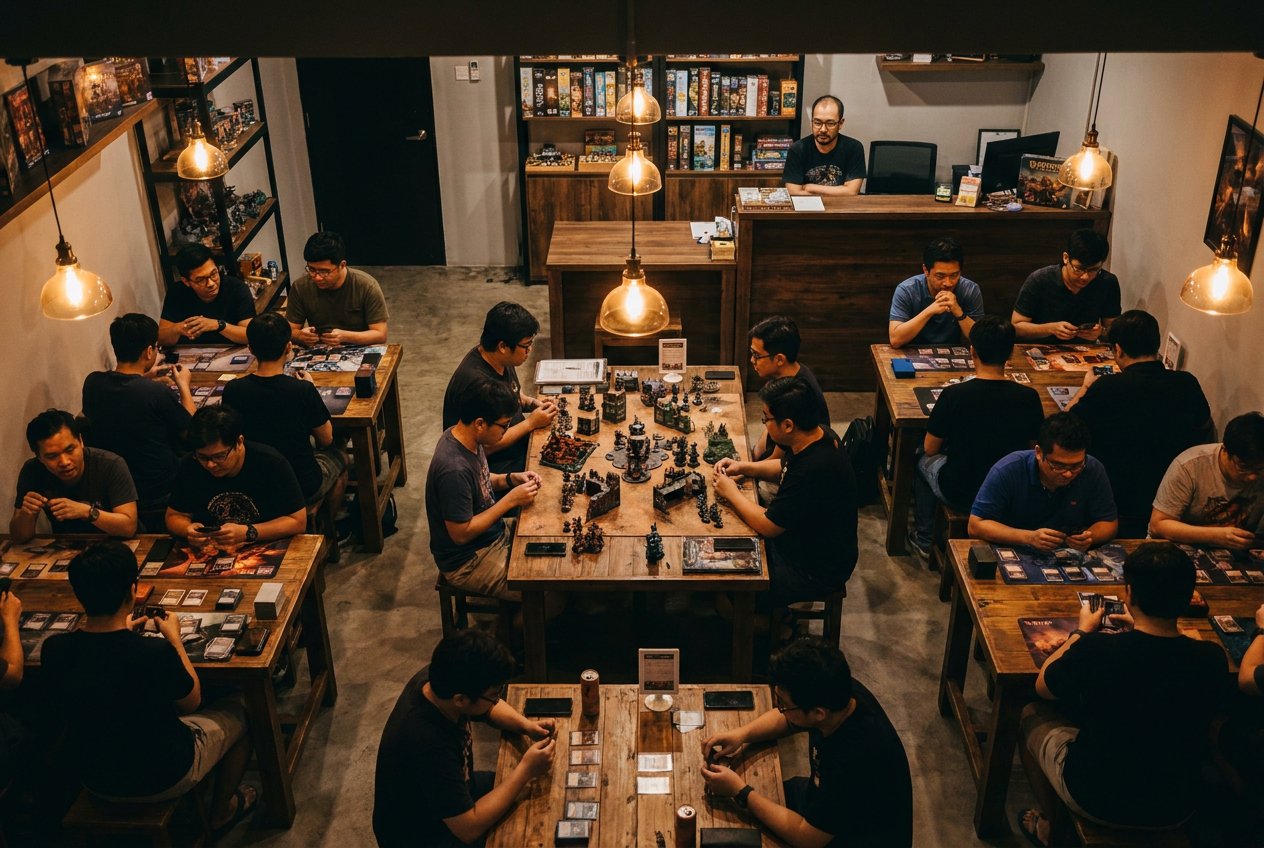 A busy store floor in the evening